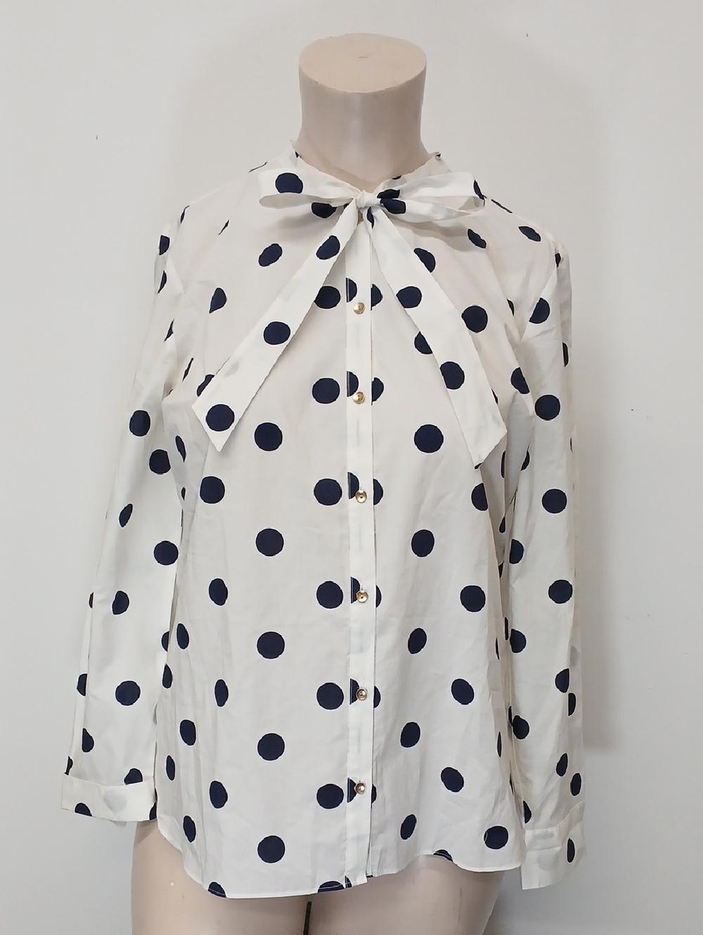 Charter Club White Button-Down Blouse with Blue Polka Dots